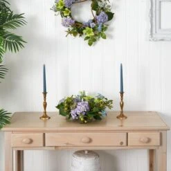 9" Blue Hydrangea Candelabrum Centerpiece 8 9" Blue Hydrangea Candelabrum Centerpiece -Flowers Michael Store D251198S 12