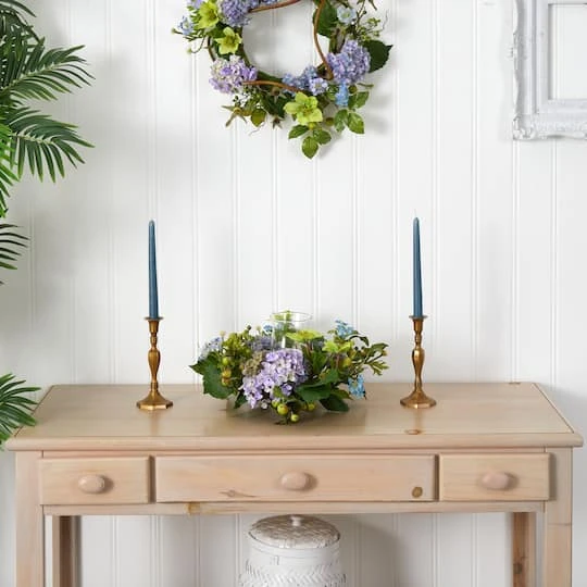 9" Blue Hydrangea Candelabrum Centerpiece 5 9" Blue Hydrangea Candelabrum Centerpiece - Image 3