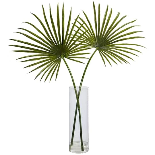 4ft. Green Fan Palm Arrangement In Glass Vase 3 4ft. Green Fan Palm Arrangement In Glass Vase