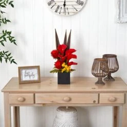 22.5" Red & Orange Tropical Floral & Calla Lily Mixed Arrangement In Vase -Flowers Michael Store D251401S 12