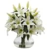 16" White Lily Silk Arrangement With Glass Vase -Flowers Michael Store D251407S 11