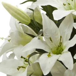 16" White Lily Silk Arrangement With Glass Vase -Flowers Michael Store D251407S 12