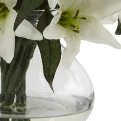 16" White Lily Silk Arrangement With Glass Vase -Flowers Michael Store D251407S 13