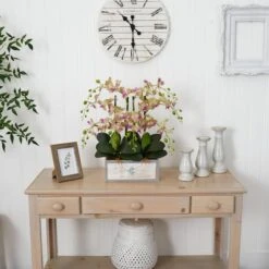 23" Cream & Pink Moth Orchid Arrangement In Decorative Wood Planter -Flowers Michael Store D251412S 12