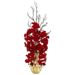 3ft. Red Moth Orchid Arrangement In Gold Vase