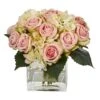 9" Pink Rose & Hydrangea Bouquet Arrangement In Vase -Flowers Michael Store D251451S 11