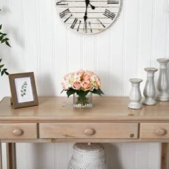 9" Pink Rose & Hydrangea Bouquet Arrangement In Vase -Flowers Michael Store D251451S 12