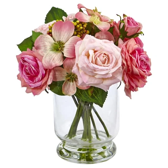 10" Rose & Berry Arrangement In Glass Vase 4 10" Rose & Berry Arrangement In Glass Vase - Image 2