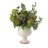 15" Artichoke & Hydrangea Arrangement In White Ceramic -Flowers Michael Store D251488S 1