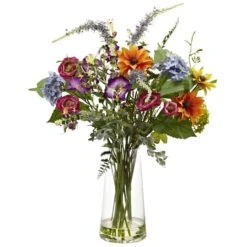 24" Spring Garden Floral Arrangement With Glass Vase