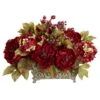 18" Red Peony & Hydrangea Arrangement In Decorative Planter -Flowers Michael Store D251495S 11
