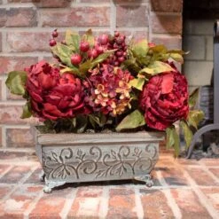 18" Red Peony & Hydrangea Arrangement In Decorative Planter 18 18" Red Peony & Hydrangea Arrangement In Decorative Planter -Flowers Michael Store D251495S 17