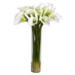 27" Calla Lily With Cylinder Silk Flower Arrangement In Vase