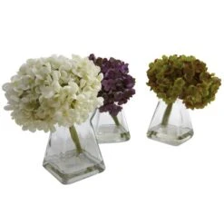 Green, Purple & White Hydrangea With Vase, 3ct. -Flowers Michael Store D251511S 17