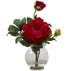 13.5" Red Peony Arrangement In Fluted Vase -Flowers Michael Store D251512S 11 1