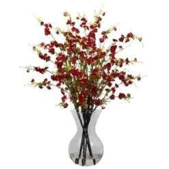 30" Red Cherry Blossoms Arrangement In Vase