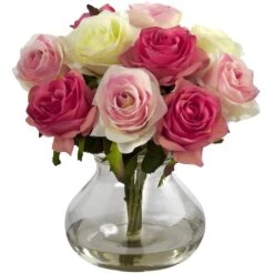 11" Pastel Rose Arrangement In Vase