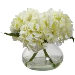 8.5" Cream Blooming Hydrangea In Glass Vase -Flowers Michael Store D251524S 11 1