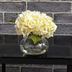 8.5" Cream Blooming Hydrangea In Glass Vase -Flowers Michael Store D251524S 14