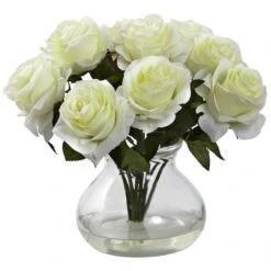 11" White Rose Arrangement With Clear Glass Vase -Flowers Michael Store D251536S 11 1