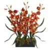 2ft. Red & Orange Orchid Arrangement In Black Vase -Flowers Michael Store D251555S 1