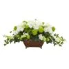 15.5" White Hydrangea & Ivy Arrangement In Metal Planter -Flowers Michael Store D251585S 11