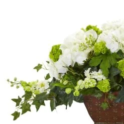 15.5" White Hydrangea & Ivy Arrangement In Metal Planter -Flowers Michael Store D251585S 12