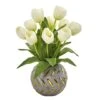 15" White Tulip Arrangement In Decorative Ceramic Vase -Flowers Michael Store D251602S 11
