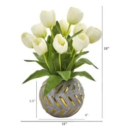 15" White Tulip Arrangement In Decorative Ceramic Vase 9 15" White Tulip Arrangement In Decorative Ceramic Vase -Flowers Michael Store D251602S 12