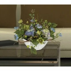 14" Blue Hydrangea Centerpiece In White Ceramic Bowl 13 14" Blue Hydrangea Centerpiece In White Ceramic Bowl -Flowers Michael Store D251613S 15