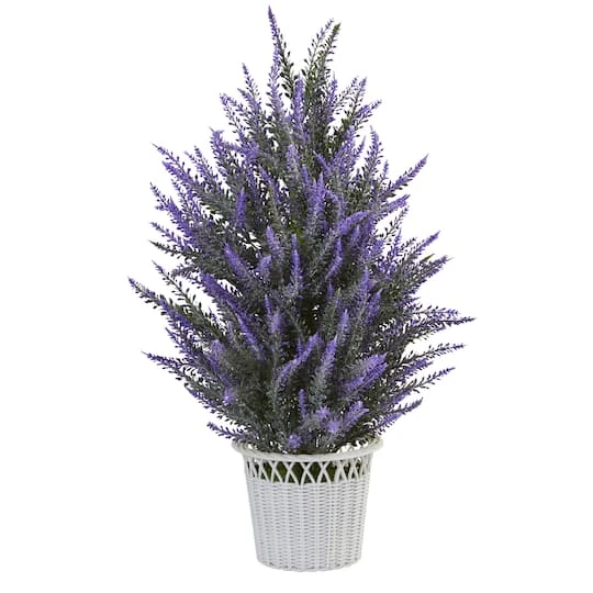22" Lavender Artificial Plant In White Wicker Planter 4 22" Lavender Artificial Plant In White Wicker Planter - Image 2