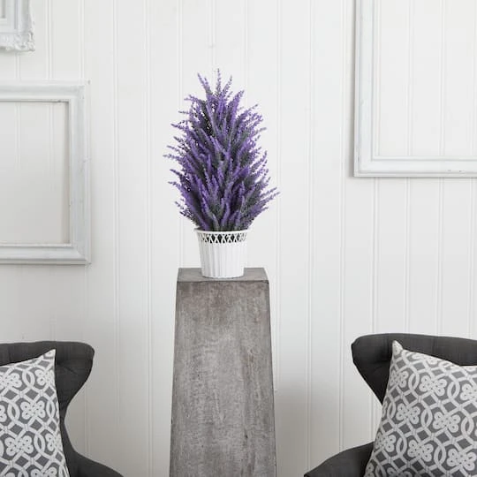 22" Lavender Artificial Plant In White Wicker Planter 5 22" Lavender Artificial Plant In White Wicker Planter - Image 3