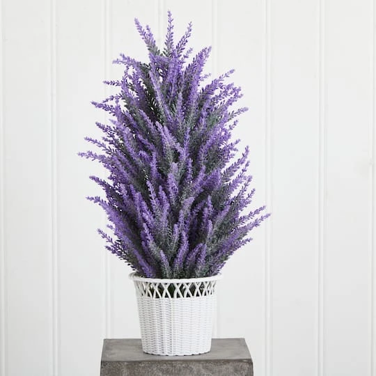 22" Lavender Artificial Plant In White Wicker Planter 6 22" Lavender Artificial Plant In White Wicker Planter - Image 4