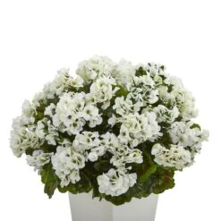 27" White UV Resistant Geranium Arrangement In White Planter -Flowers Michael Store D251826S 12