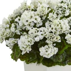27" White UV Resistant Geranium Arrangement In White Planter -Flowers Michael Store D251826S 13