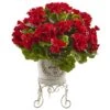18.5" Red UV Resistant Geranium Arrangement In White Metal Planter -Flowers Michael Store D251837S 11