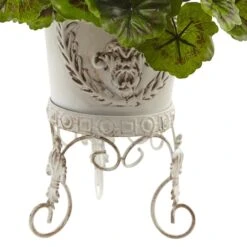 18.5" Red UV Resistant Geranium Arrangement In White Metal Planter -Flowers Michael Store D251837S 13
