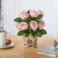 11" Pink Roses In Floral Vase -Flowers Michael Store D262029S 3