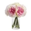 11" Pink Peony Bouquet In Glass Vase -Flowers Michael Store D262035S 1