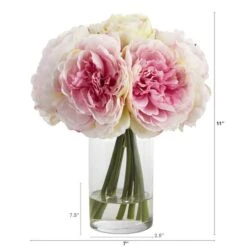 11" Pink Peony Bouquet In Glass Vase -Flowers Michael Store D262035S 2