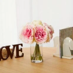 11" Pink Peony Bouquet In Glass Vase -Flowers Michael Store D262035S 3