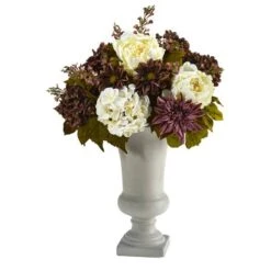 27" Peony, Hydrangea & Dahlia Arrangement In Sand Colored Urn -Flowers Michael Store D262049S 1 1