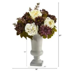 27" Peony, Hydrangea & Dahlia Arrangement In Sand Colored Urn -Flowers Michael Store D262049S 2