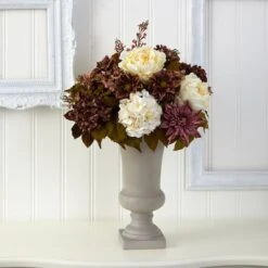 27" Peony, Hydrangea & Dahlia Arrangement In Sand Colored Urn -Flowers Michael Store D262049S 3