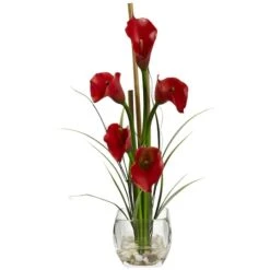 18" Red Calla Lily In Square Glass Vase -Flowers Michael Store D262063S 1 1
