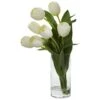 16" White Tulip Arrangement In Cylinder Vase