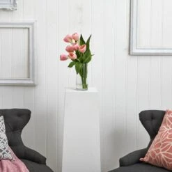 16" Pink Tulip Arrangement In Cylinder Vase -Flowers Michael Store D262087S 12