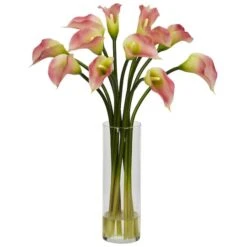 20" Pink Mini Calla Lily In Glass Cylinder Vase -Flowers Michael Store D262088S 1 1