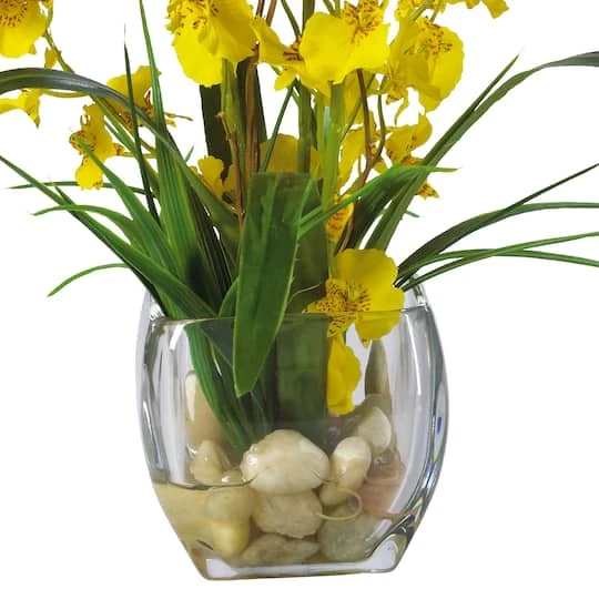 19" Yellow Dancing Lady Orchid Arrangement In Glass Vase 6 19" Yellow Dancing Lady Orchid Arrangement In Glass Vase - Image 4
