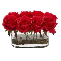 5.5" Red Blooming Roses Arrangement In Glass Vase -Flowers Michael Store D262103S 1 1